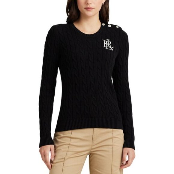Lauren Ralph Lauren Monogram Navy Cable Knit Sweater w/Gold Buttons Size lX - Picture 1 of 4